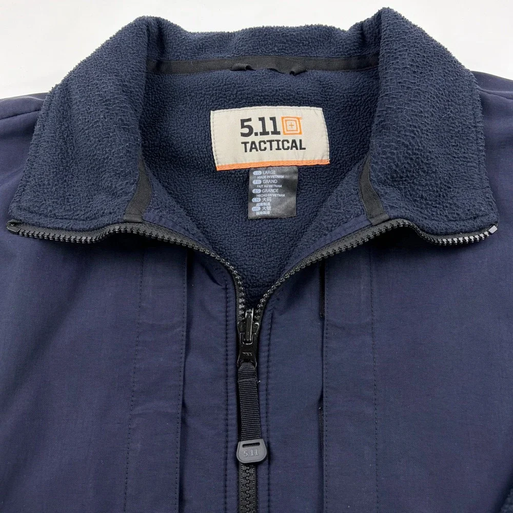 5.11 Tactical Full Zip Fleece Jacket Mens Large Navy Blue Nylon Overlay Utility